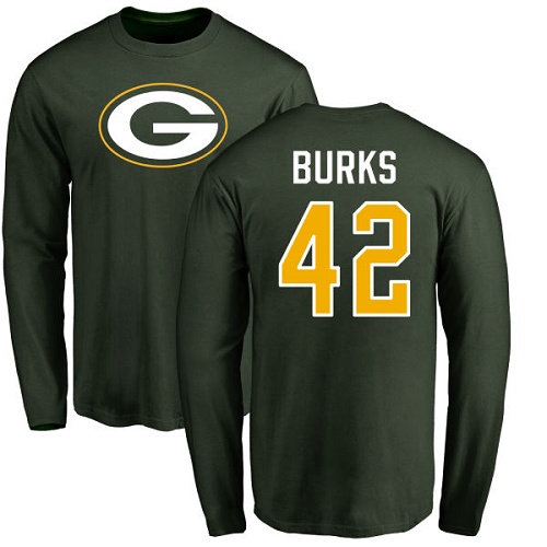 Men Green Bay Packers Green #42 Burks Oren Name And Number Logo Nike NFL Long Sleeve T Shirt->green bay packers->NFL Jersey